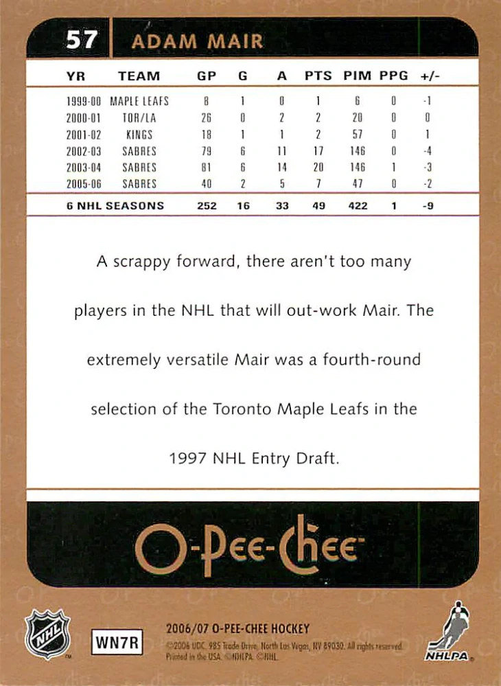 2006-07 UD O-Pee-Chee - Adam Mair #57