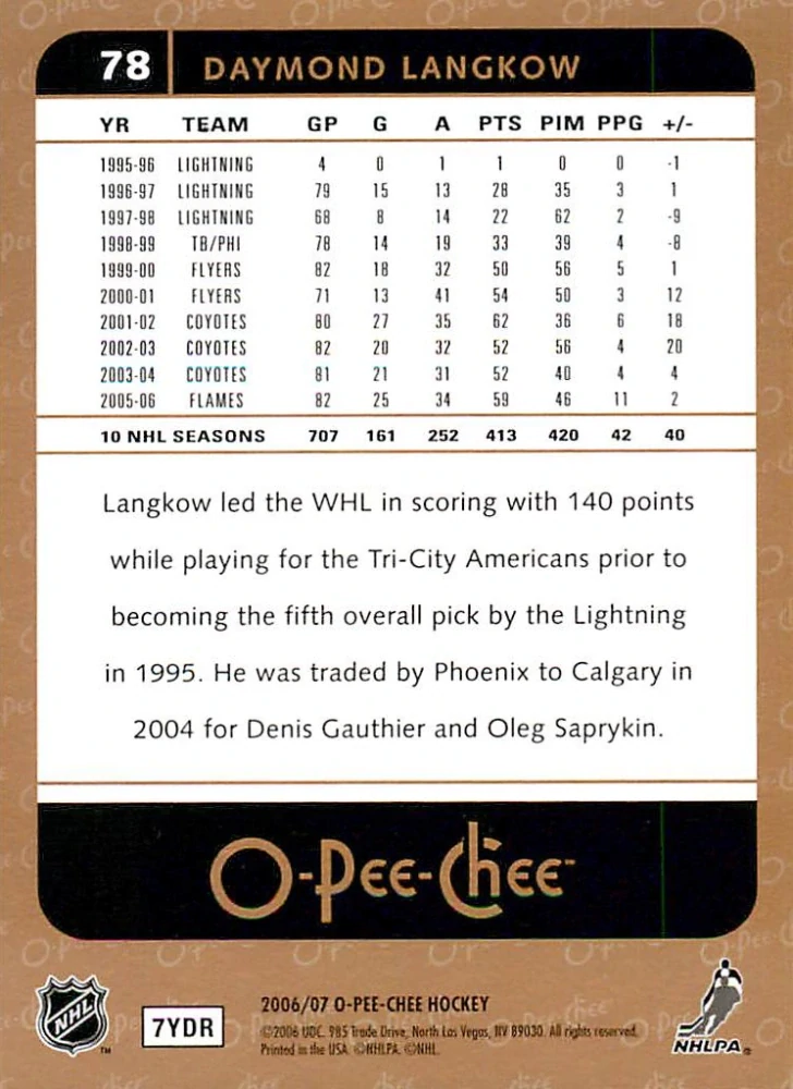 2006-07 UD O-Pee-Chee - Daymond Langkow #78