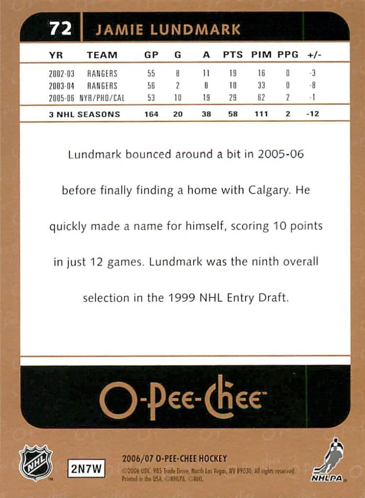 2006-07 UD O-Pee-Chee - Jamie Lundmark #72