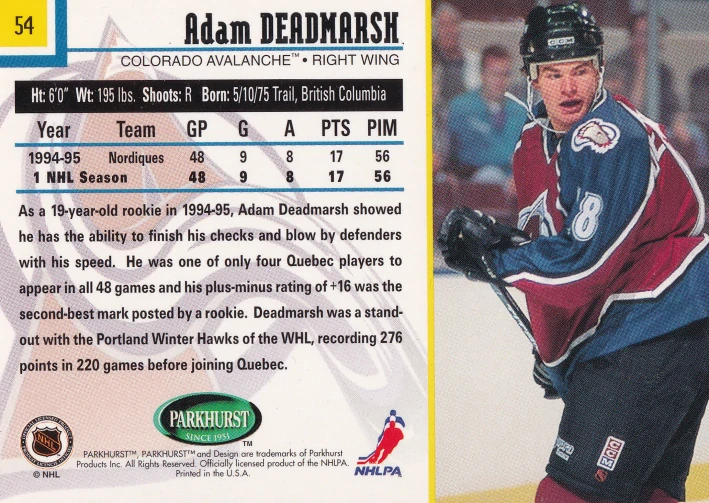 1995-96 Parkhurst International - Adam Deadmarsh #54