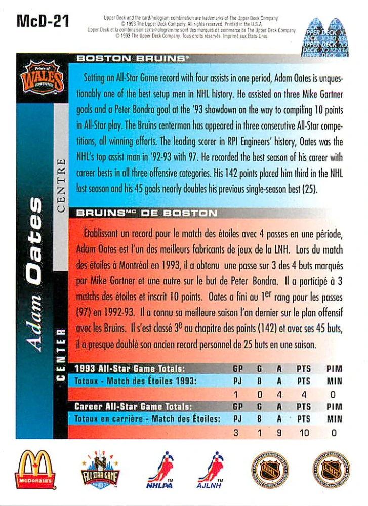 1993-94 UD McDonald's - Adam Oates #McD-21