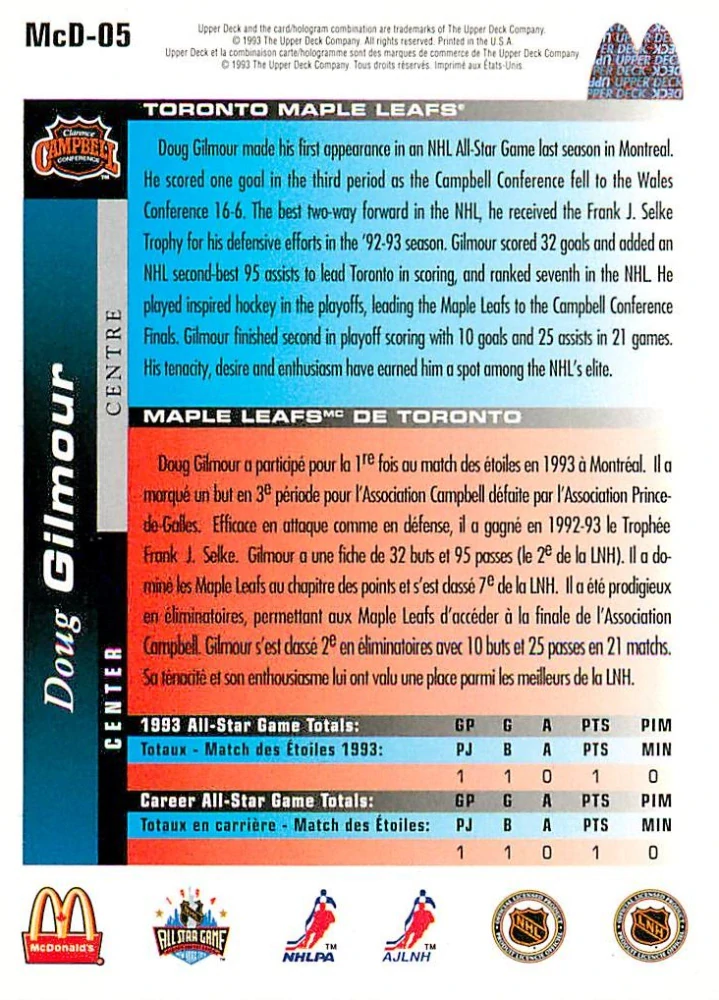 1993-94 UD McDonald's - Doug Gilmour #McD-05