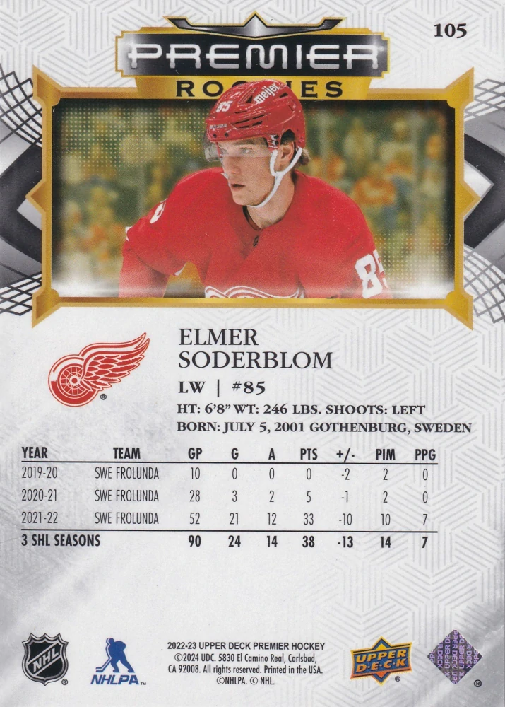 2022-23 UD Premier - Elmer Soderblom - Premier Rookies /399 #105
