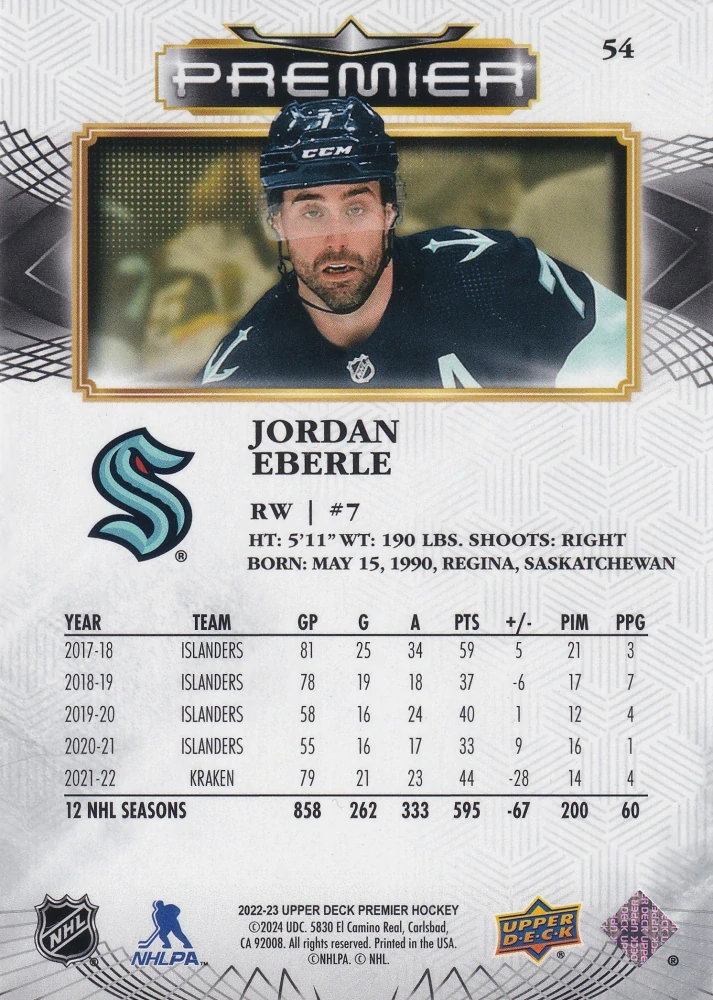 2022-23 UD Premier - Jordan Eberle /299 #54