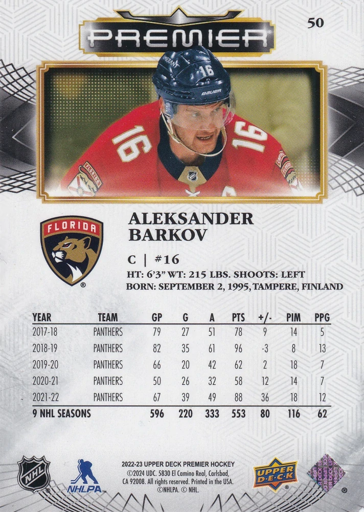2022-23 UD Premier - Aleksander Barkov /299 #50