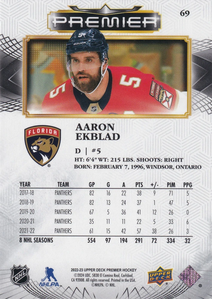 2022-23 UD Premier - Aaron Ekblad /299 #69