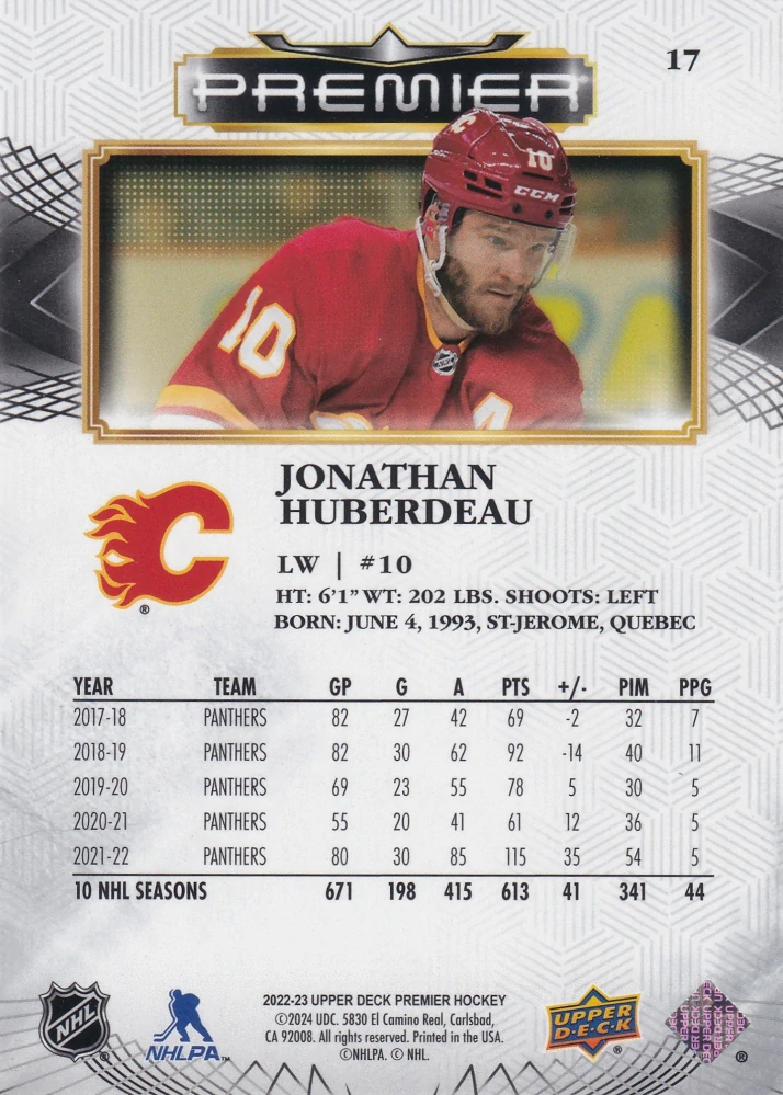 2022-23 UD Premier - Jonathan Huberdeau /299 #17