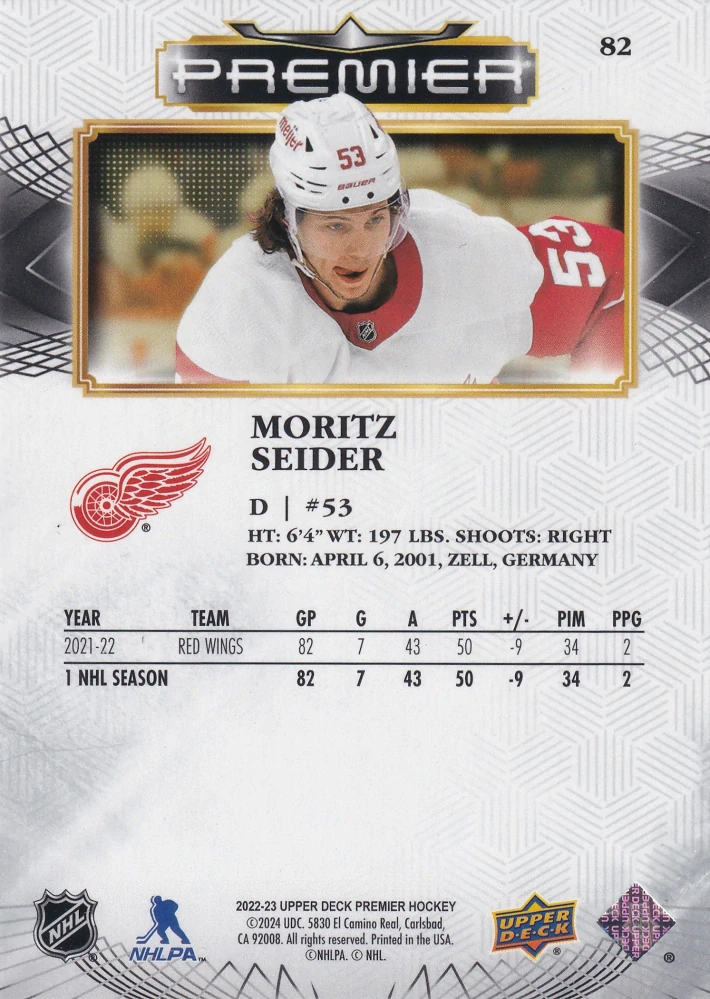 2022-23 UD Premier - Moritz Seider /299 #82