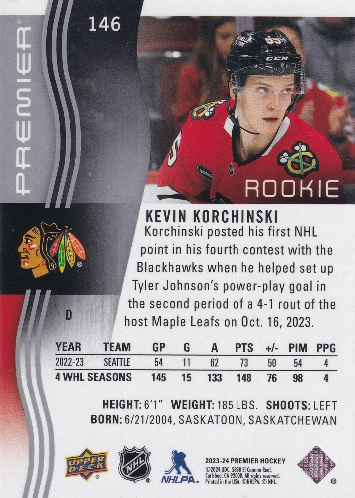 2023-24 UD Premier - Kevin Korchinski - Premier Rookie /399 #146