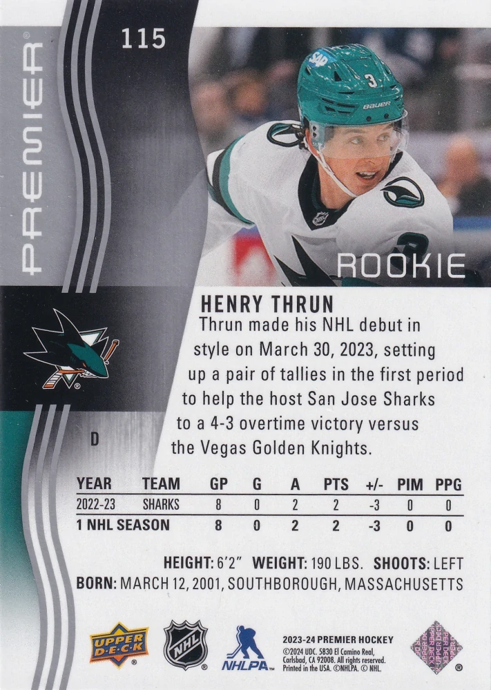 2023-24 UD Premier - Henry Thrun - Premier Rookie /399 #115
