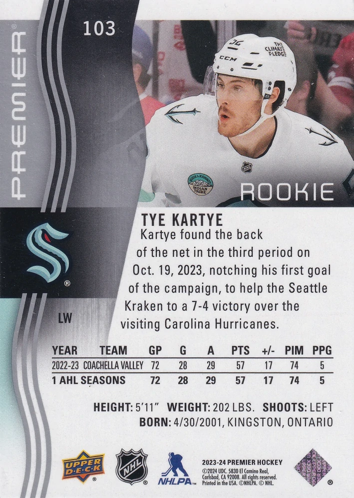2023-24 UD Premier - Tye Kartye - Premier Rookie /399 #103