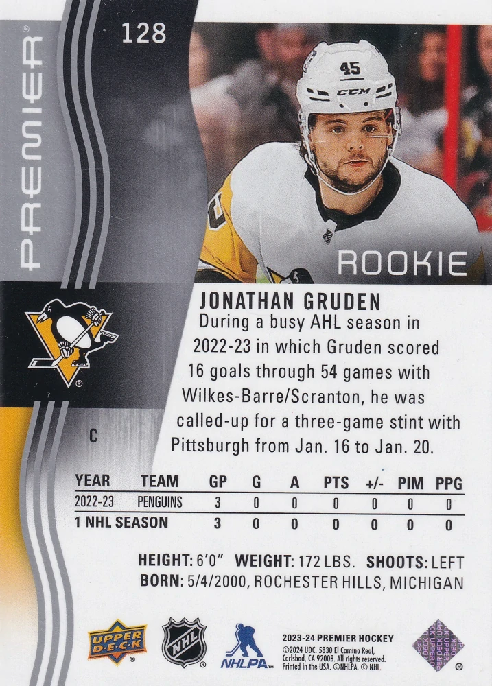 2023-24 UD Premier - Jonathan Gruden - Premier Rookie /399 #128