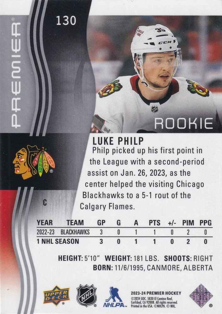 2023-24 UD Premier - Luke Philp - Premier Rookie /399 #130