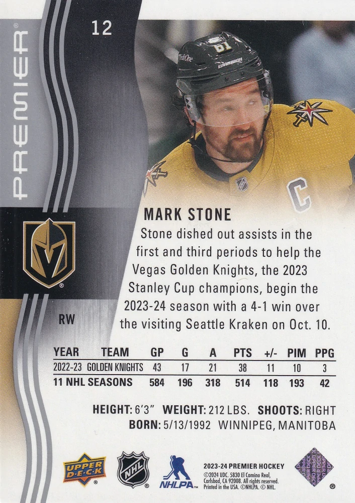2023-24 UD Premier - Mark Stone /299 #12