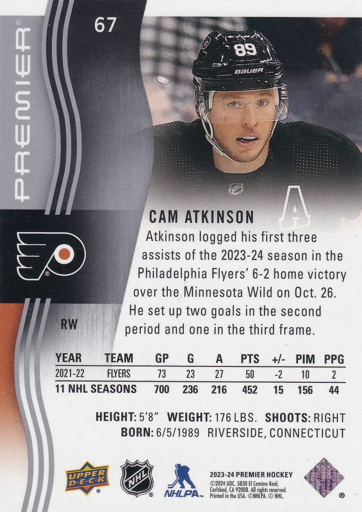 2023-24 UD Premier - Cam Atkinson /299 #67