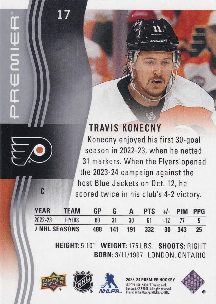2023-24 UD Premier - Travis Konecny /299 #17
