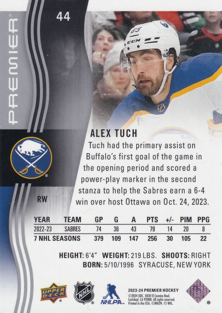 2023-24 UD Premier - Alex Tuch /299 #44