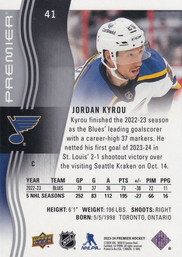 2023-24 UD Premier - Jordan Kyrou /299 #41