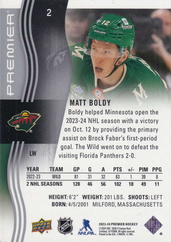 2023-24 UD Premier - Matt Boldy /299 #2