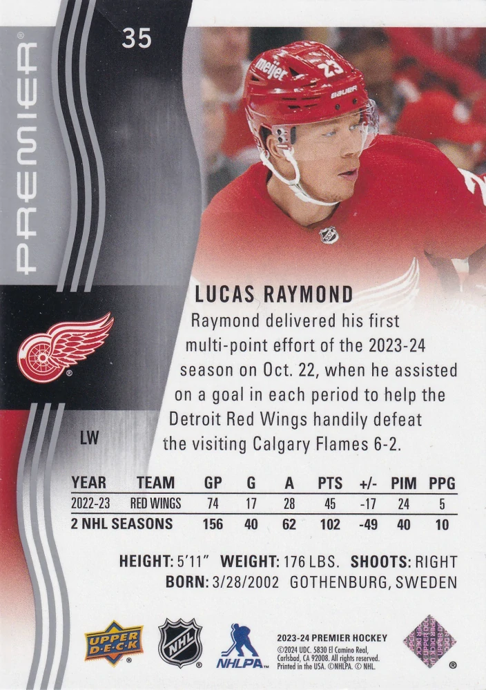 2023-24 UD Premier - Lucas Raymond /299 #35