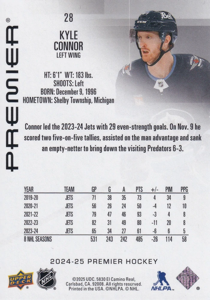 2024-25 UD Premier - Kyle Connor /299 #28