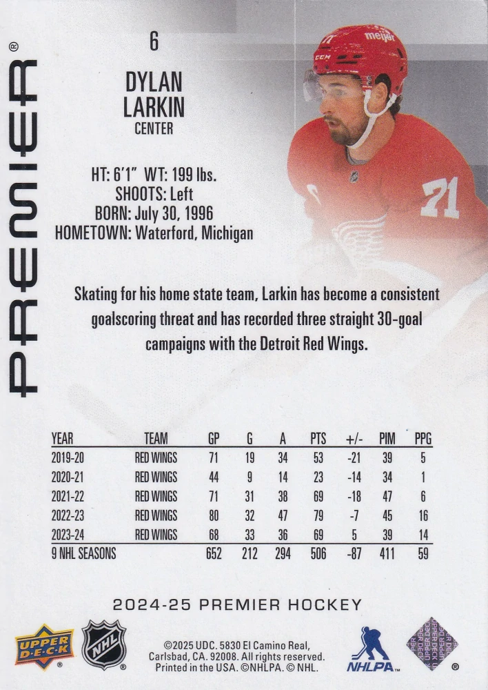 2024-25 UD Premier - Dylan Larkin /299 #6