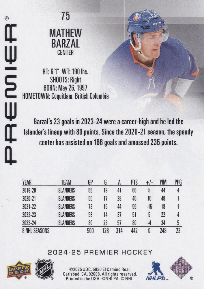 2024-25 UD Premier - Mathew Barzal /299 #75
