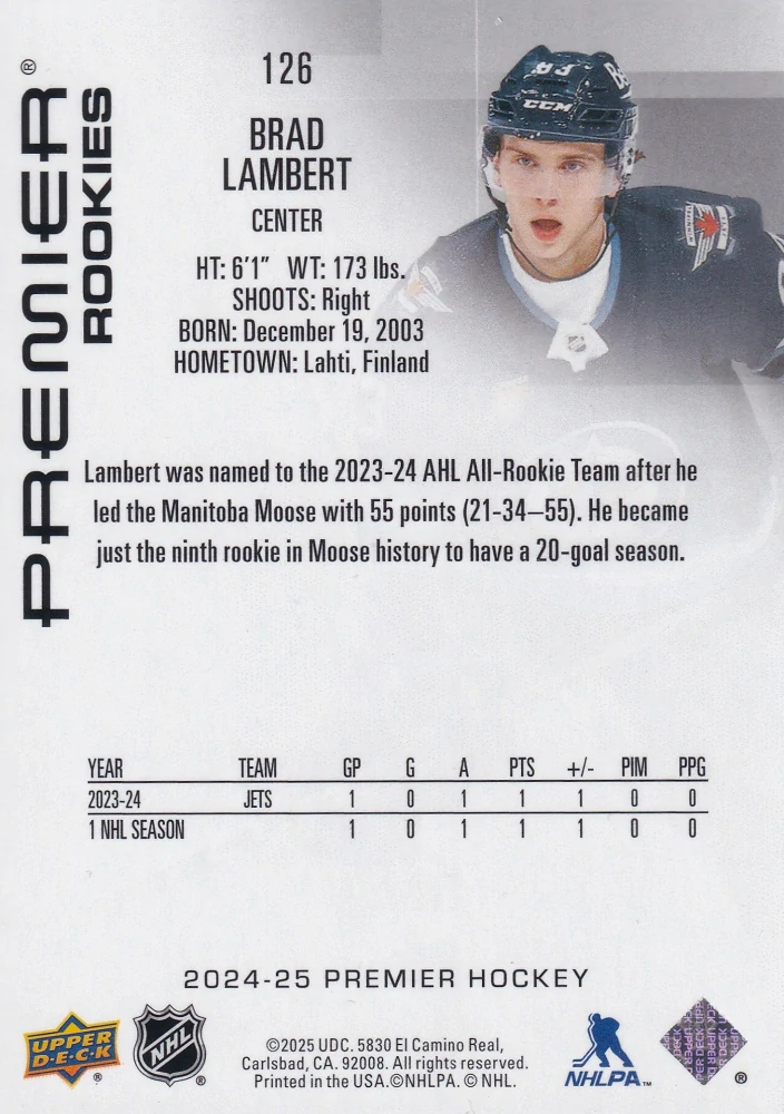 2024-25 UD Premier - Brad Lambert - Premier Rookies /399 #126