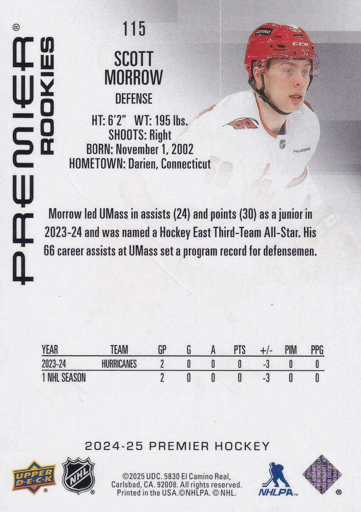 2024-25 UD Premier - Scott Morrow - Premier Rookies /399 #115