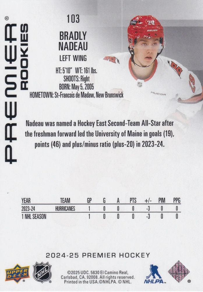 2024-25 UD Premier - Bradley Nadeau - Premier Rookies /399 #103