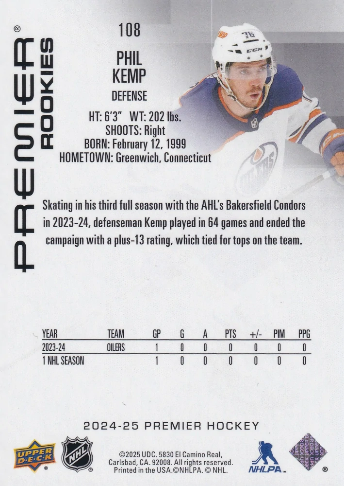 2024-25 UD Premier - Phil Kemp - Premier Rookies /399 #108