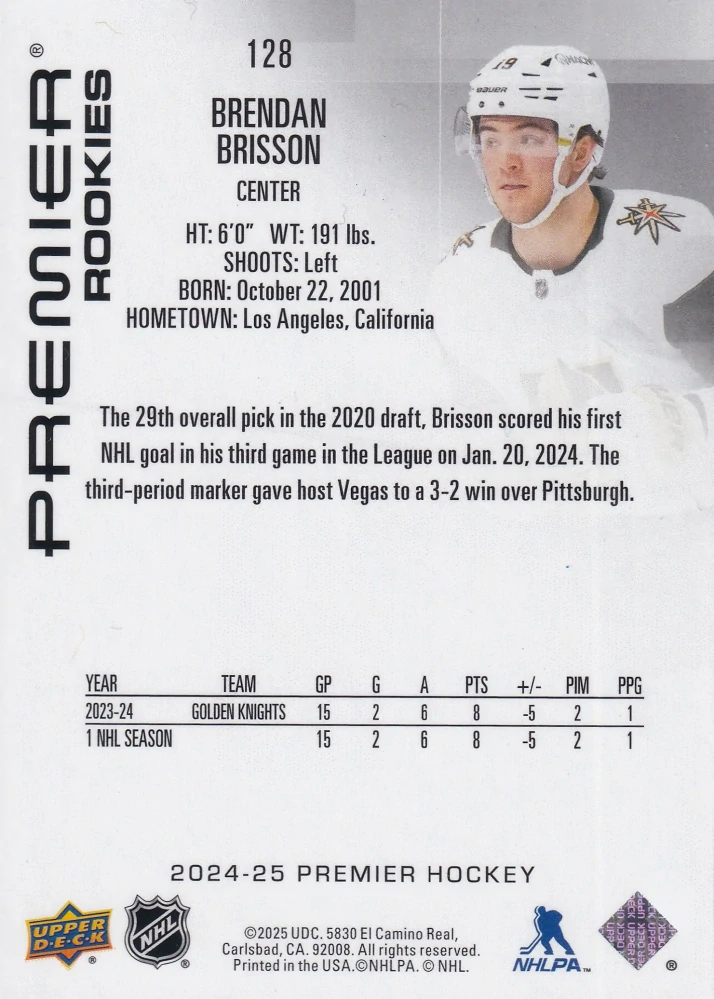 2024-25 UD Premier - Brendan Brisson - Premier Rookies /399 #128