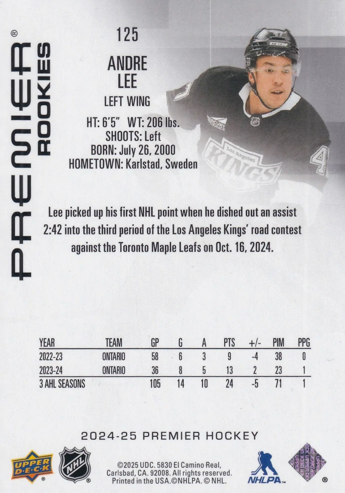 2024-25 UD Premier - Andre Lee - Premier Rookies /399 #125