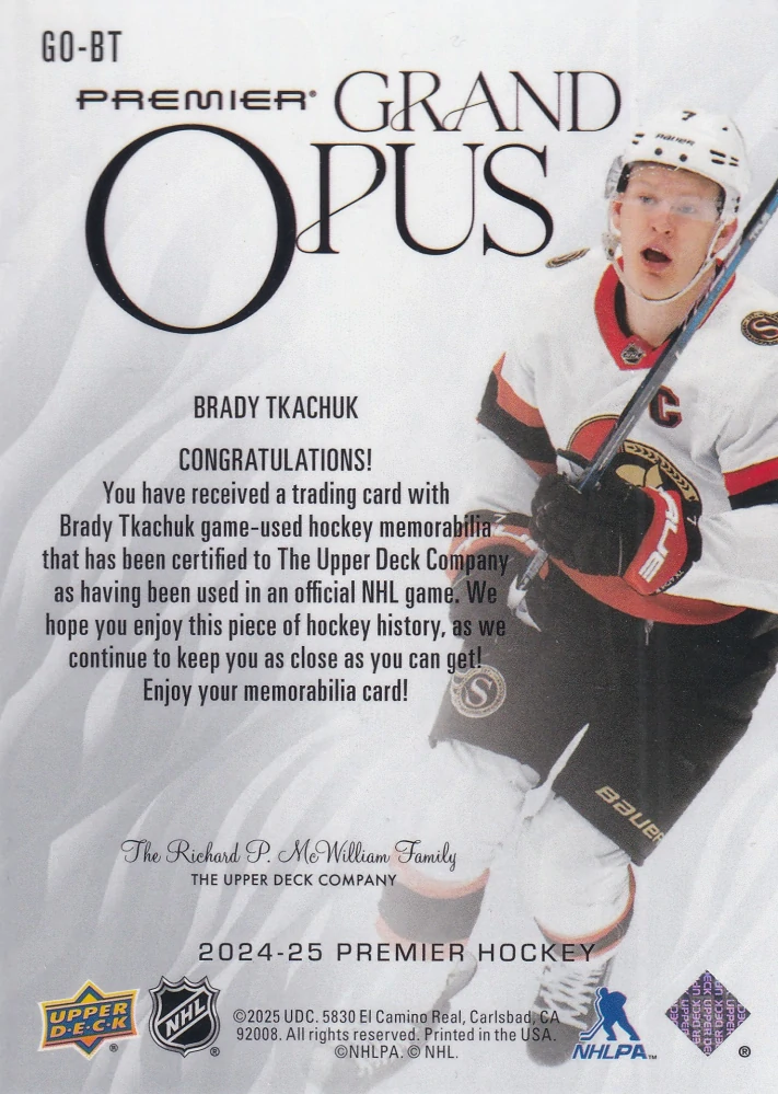 2024-25 UD Premier - Brady Tkachuk - Grand Opus /149 #GO-BT