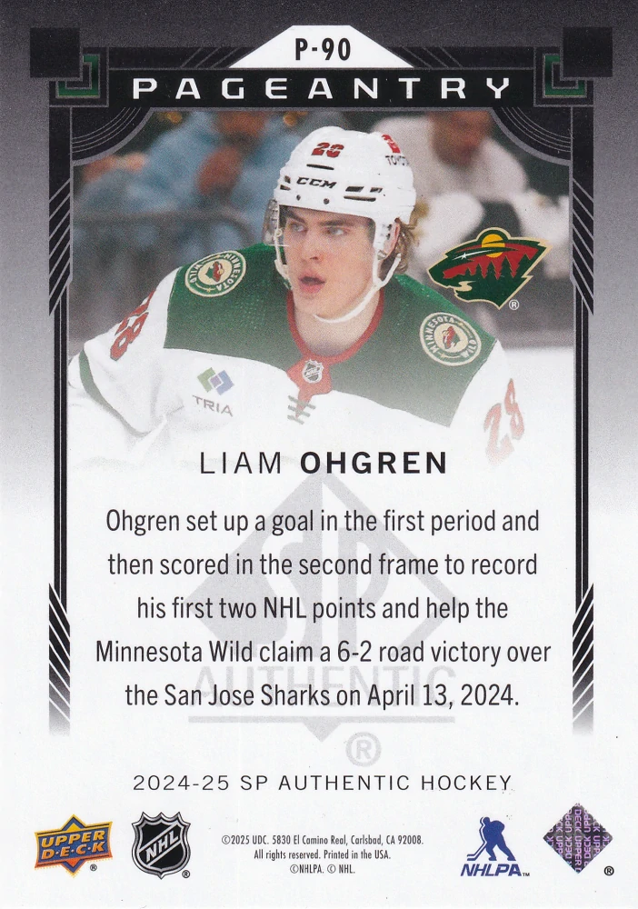 2024-25 UD SP Authentic - Liam Ohgren - Pageantry #P-90