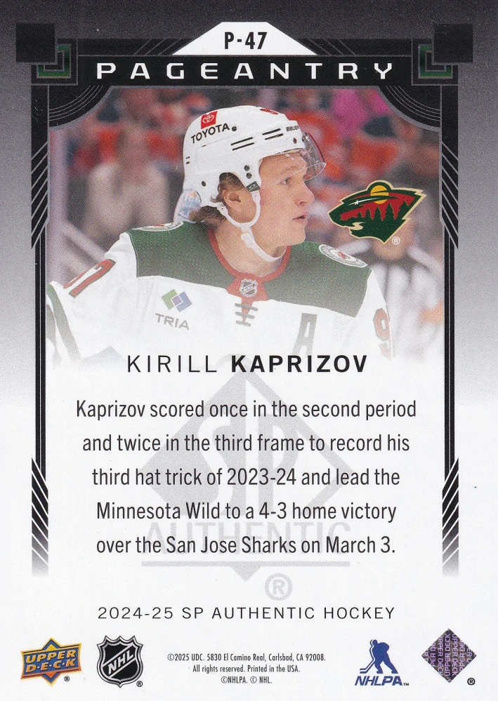 2024-25 UD SP Authentic - Kirill Kaprizov - Pageantry #P-47