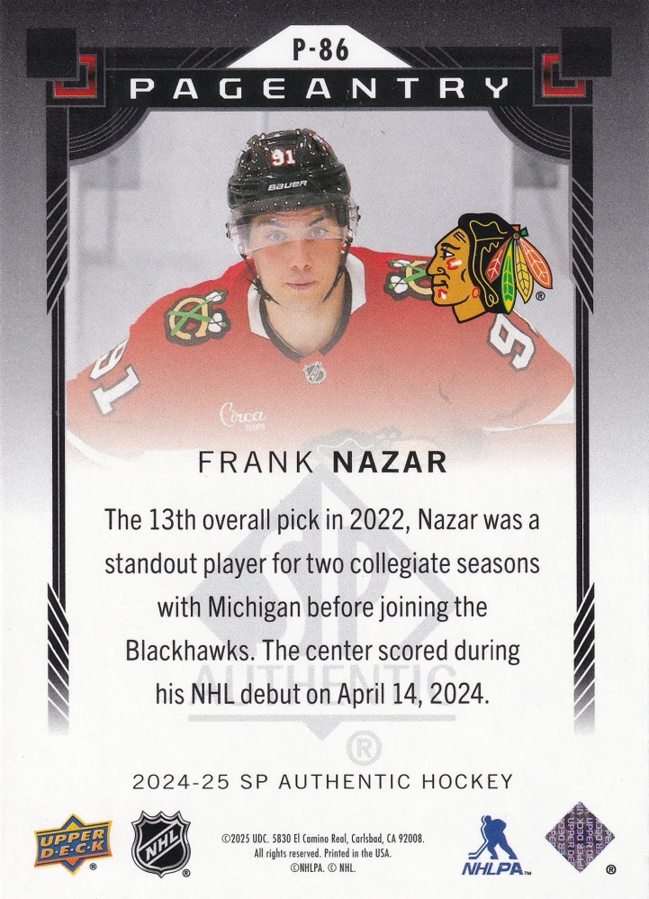 2024-25 UD SP Authentic - Frank Nazar - Pageantry #P-86