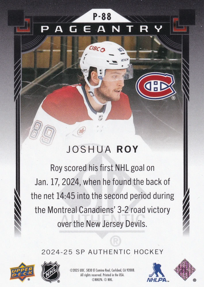 2024-25 UD SP Authentic - Joshua Roy - Pageantry #P-88