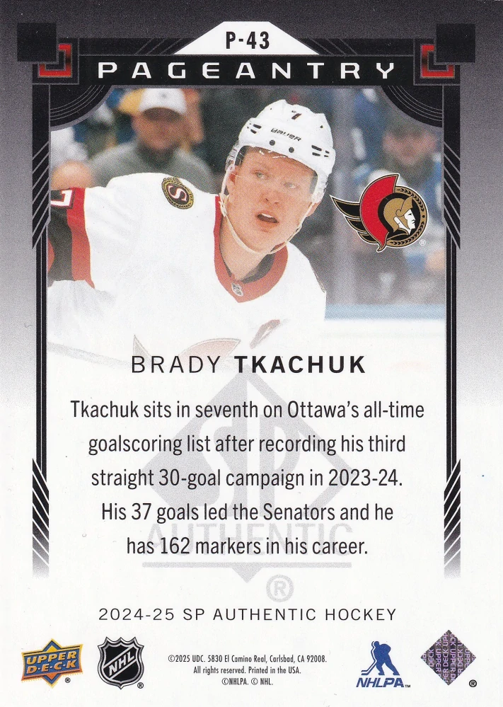 2024-25 UD SP Authentic - Brady Tkachuk - Pageantry #P-43