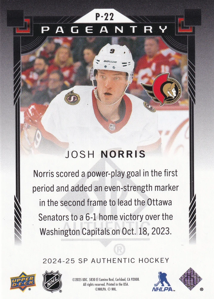 2024-25 UD SP Authentic - Josh Norris - Pageantry #P-22