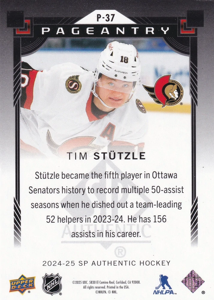 2024-25 UD SP Authentic - Tim Stutzle - Pageantry #P-37