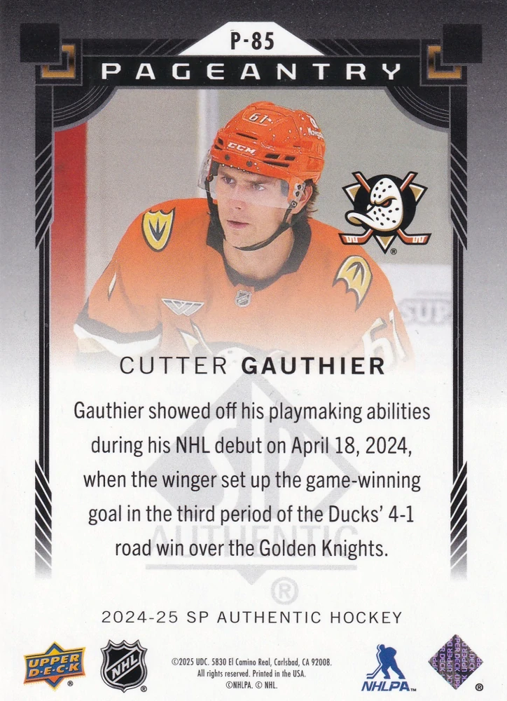 2024-25 UD SP Authentic - Cutter Gauthier - Pageantry #P-85
