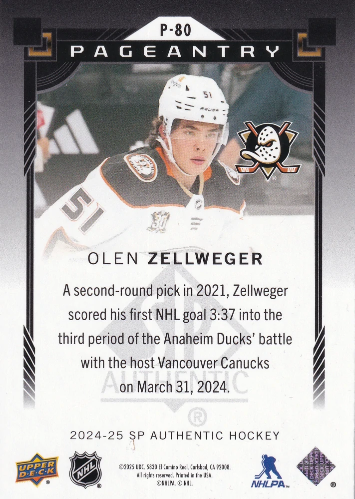 2024-25 UD SP Authentic - Olen Zellweger - Pageantry #P-80