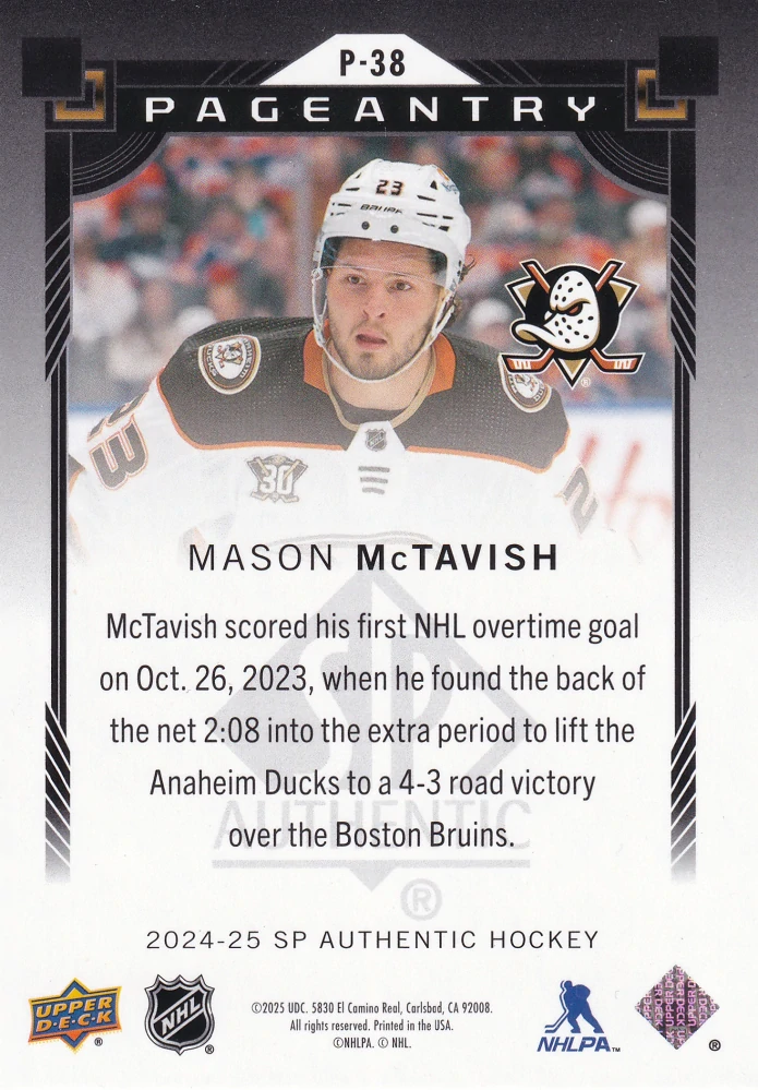 2024-25 UD SP Authentic - Mason McTavish - Pageantry #P-38