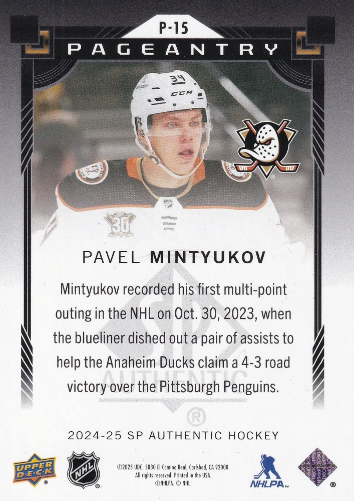 2024-25 UD SP Authentic - Pavel Mintyukov - Pageantry #P-15