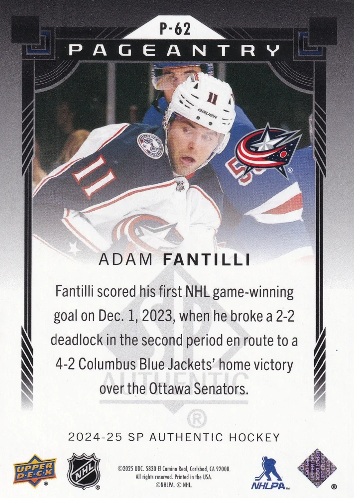 2024-25 UD SP Authentic - Adam Fantilli - Pageantry #P-62