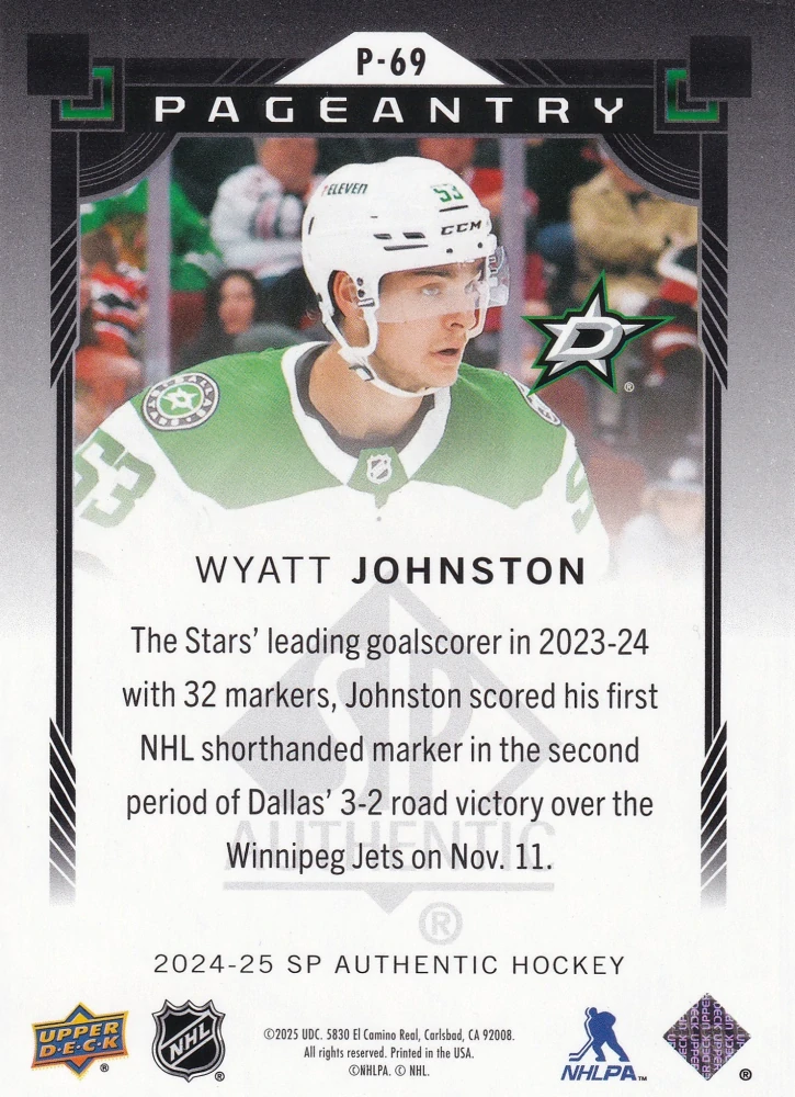 2024-25 UD SP Authentic - Wyatt Johnston - Pageantry #P-69