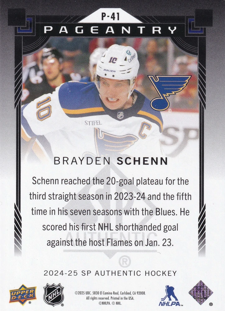 2024-25 UD SP Authentic - Brayden Schenn - Pageantry #P-41