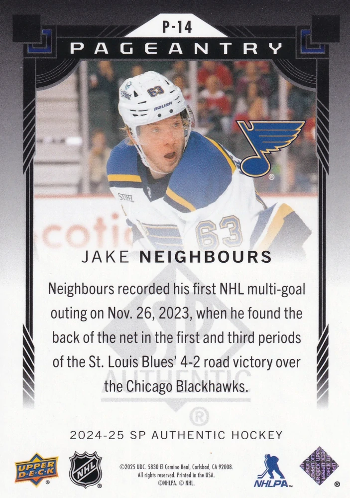 2024-25 UD SP Authentic - Jake Neighbours - Pageantry #P-14