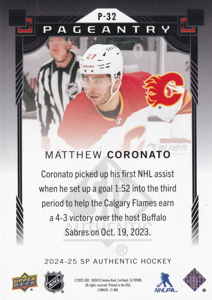 2024-25 UD SP Authentic - Matthew Coronato - Pageantry #P-32